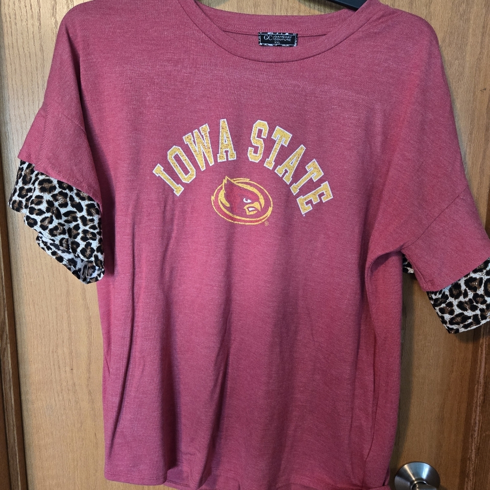 Womens Shirt Red with Leopard Accents